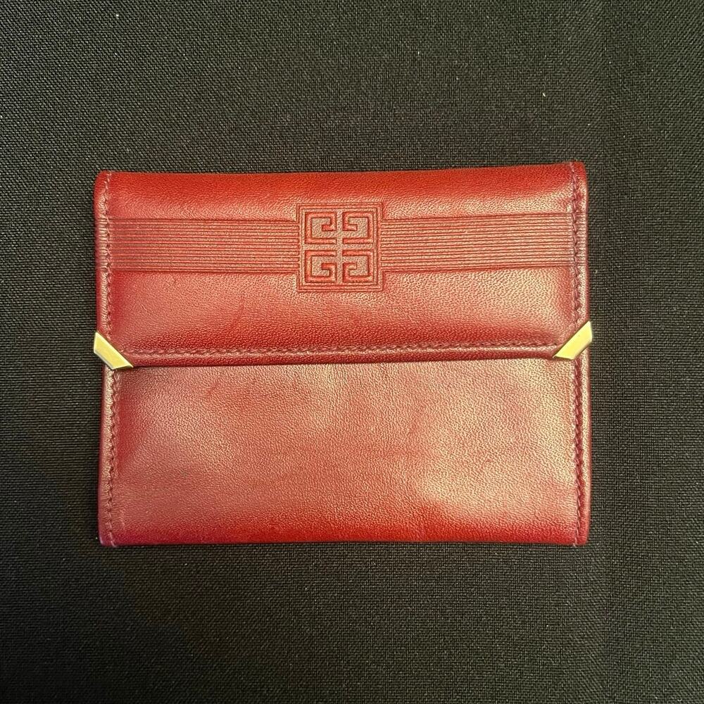 VINTAGE GIVENCHY WALLET Red Leather Trifold Folding Pocket Designer Boutique